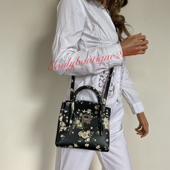 Michael Kors Collection Bancroft Mini Floral Calf Leather Satchel Black Bag $990 - Picture 6 of 11